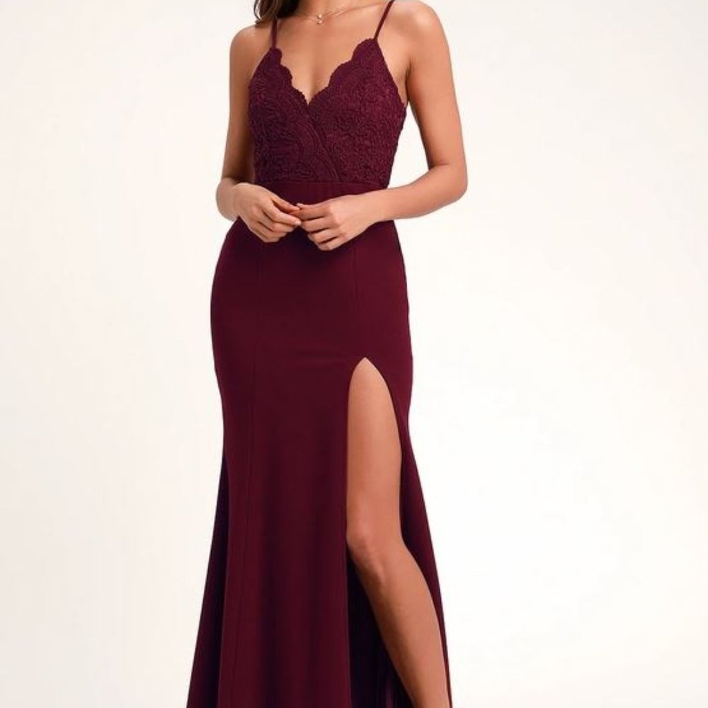 Lulu's Leandra Burgundy Lace Maxi Dress - Small